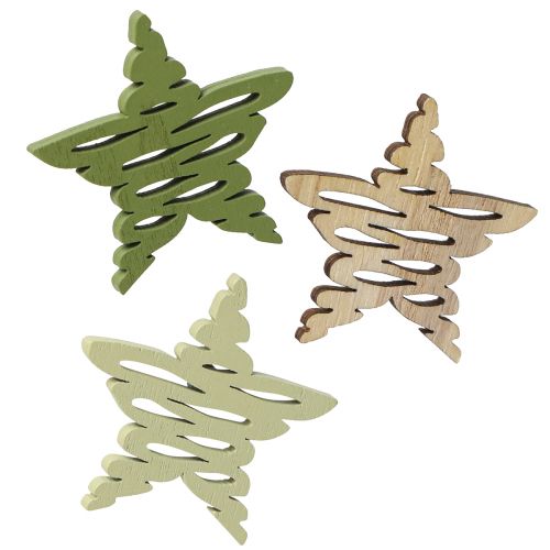 Pièces à disperser étoiles nature vert Noël bois Ø4cm 72 pcs