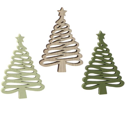 Floristik24 Étoiles en bois Motif sapin de Noël Marron Vert 3×4,5cm 72pcs