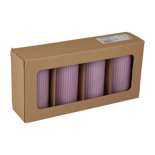 Article Bougies piliers bougies rainurées lilas décoration 70/130mm 4pcs