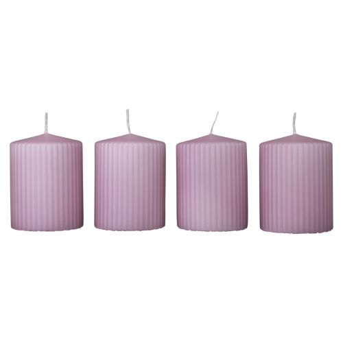 Article Bougies piliers bougies rainurées lilas décoration 70/90mm 4 pcs