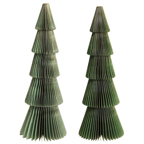 Article Sapin de Noël papier nid d&#39;abeille Noël vert or H30cm 2 pièces