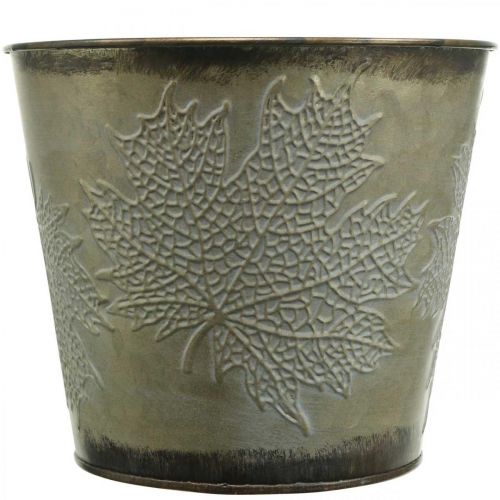 Article Seau à plantes à décor de feuilles, vase en métal, automne doré Ø18cm H17cm