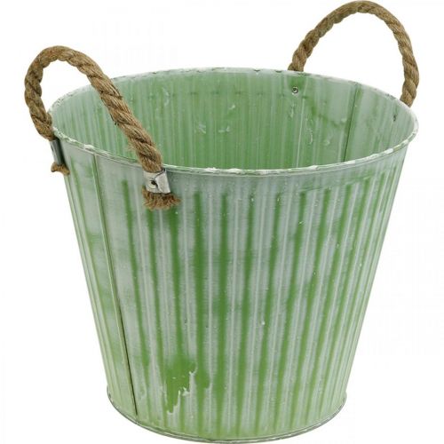 Article Seau à plantes, pot en métal avec anses, jardinière décorative à planter rose/vert/jaune shabby chic Ø12cm H10cm lot de 3