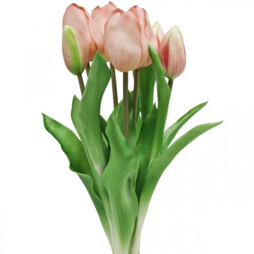 Tulipes artificielles Real-Touch rose pêche 38cm bouquet de 7 pcs