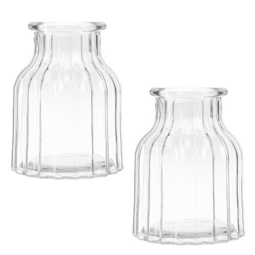 Article Vase verre rainures vase en verre décoratif verre clair Ø11cm H15cm 2pcs