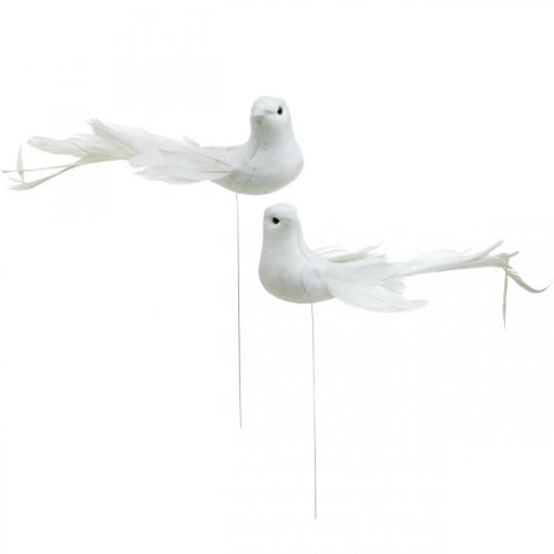 Article Colombes blanches, mariage, colombes décoratives, oiseaux sur fil H6cm 6pcs