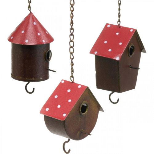 Nichoir décoratif suspendu maison d'oiseau automne mangeoire  à oiseaux décoration en métal H14-12cm L34-37cm-450243-000-449