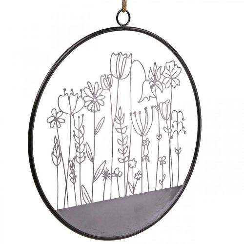 Article Décoration murale fleur anneau décoration estivale métal gris/noir Ø38cm