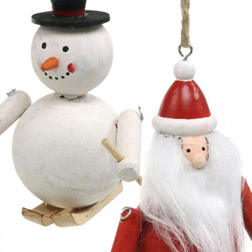 Décorations de sapin de Noël en bois Père Noël et bonhomme  de neige 11cm lot de 2-01513