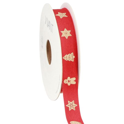 Ruban de Noël en ruban motif rouge et crème L15mm L15m