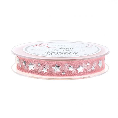 Article Ruban de Noël organza rose avec motif étoile 15mm 20m