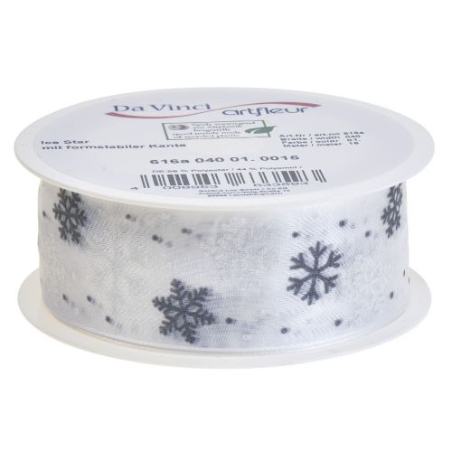 Article Ruban de Noël organza flocons de neige blanc gris 40mm 15m