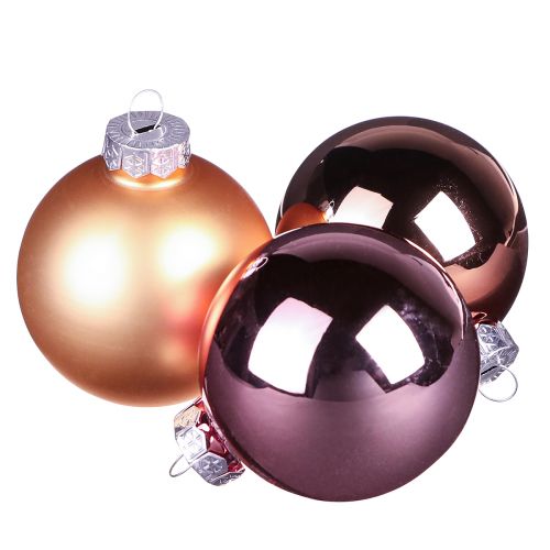 Boules de sapin de Noël rose abricot en verre Ø7,5cm 12 pcs