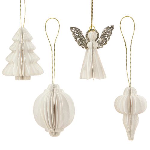 Floristik24 Papier de décoration de Noël Décorations d&#39;arbre de Noël blanc 6cm 12 pcs