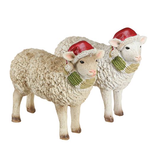 Floristik24 Figurines de Noël mouton avec bonnet et écharpe L16cm 2 pièces