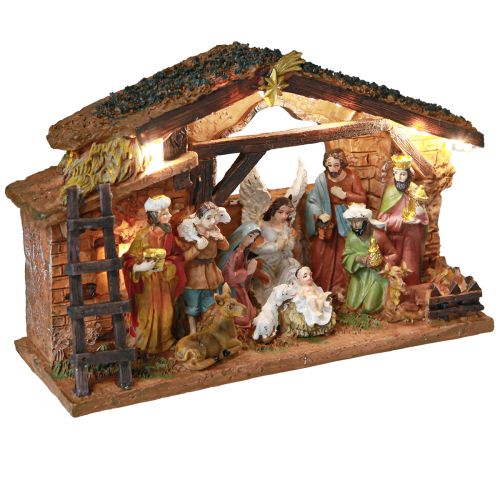 Floristik24 Crèche de Noël avec personnages et LED peinte à la main 23×14cm