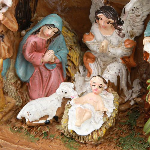 Article Crèche de Noël avec personnages et LED peinte à la main 23×14cm