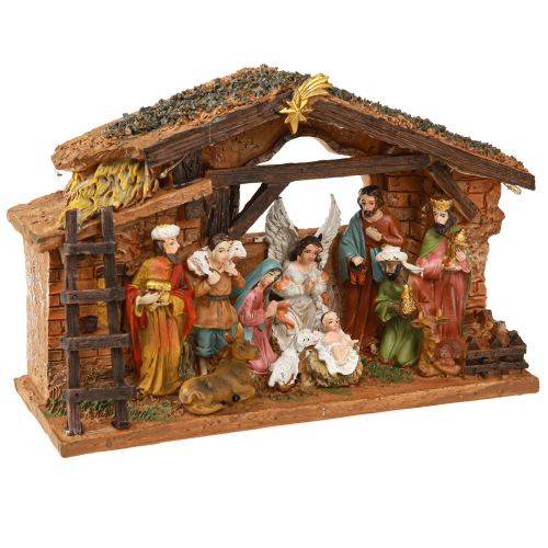 Article Crèche de Noël avec personnages et LED peinte à la main 23×14cm