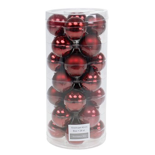 Article Verre boule de Noël Ø4cm Bordeaux mix 24 pcs