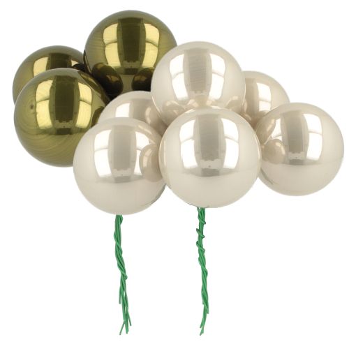 Article Boule de Noël en verre miroir baies olive argent Ø40mm 32 pcs