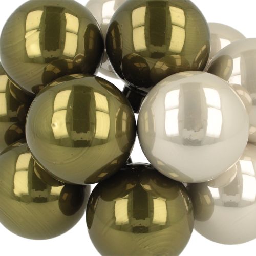 Article Boule de Noël en verre miroir baies olive argent Ø40mm 32 pcs