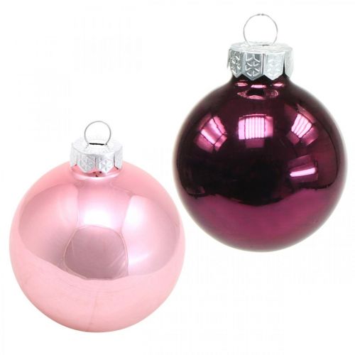 Article Mini boules de sapin, mélange de boules de Noël, pendentif sapin de Noël violet H4,5cm Ø4cm verre véritable 24 pcs