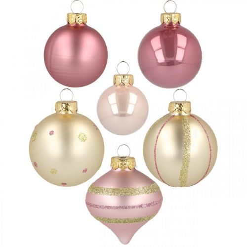 Boules de Noël verre rose jaune assorti Ø4,5-7cm 20 pcs