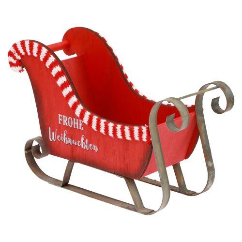 Traîneau de Noël Bois Métal Rouge Joyeux Noël L26cm