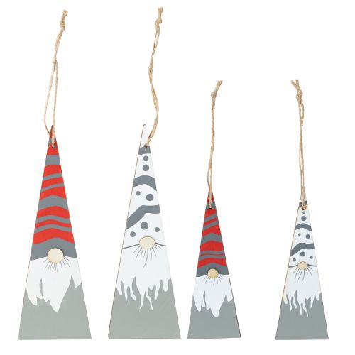 Article Nains de Noël en bois à suspendre gris rouge 15/19,5 cm 8 pièces