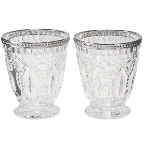 Article Lanterne en verre avec bord métallique transparent Ø9cm H10,5cm 6 pcs