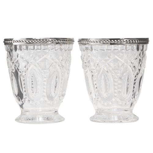 Article Lanterne en verre avec bord métallique transparent Ø9cm H10,5cm 6 pcs