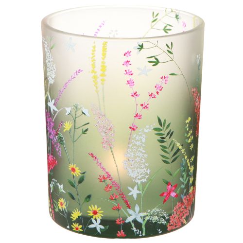 Lanterne en verre avec fleurs colorées été H12,5cm 3 pcs