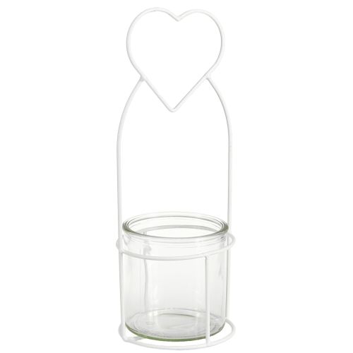 Lanterne Coeur Blanc Support Lanterne Verre Ø12cm H30cm 2pcs