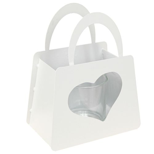 Sac décoratif en métal lanterne avec coeur blanc H18cm 2pcs