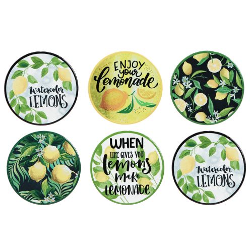 Sous-verres décoratifs en céramique citron ronds assortis Ø10,5cm 6pcs