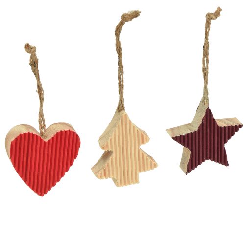 Décorations pour sapin de Noël coeur en bois arbre étoile rouge 4,5 cm 9pcs