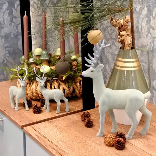 Article Figurine décorative cerf renne Noël vert gris H37cm