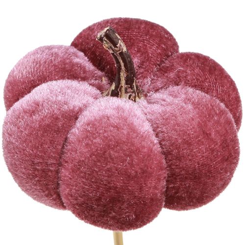 Article Citrouille décorative en tissu citrouille sur bâton rose bordeaux Ø7cm 9pcs