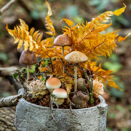 Article Champignons décoratifs sur bâtons petits et grands marron H10/11,5cm 8 pièces