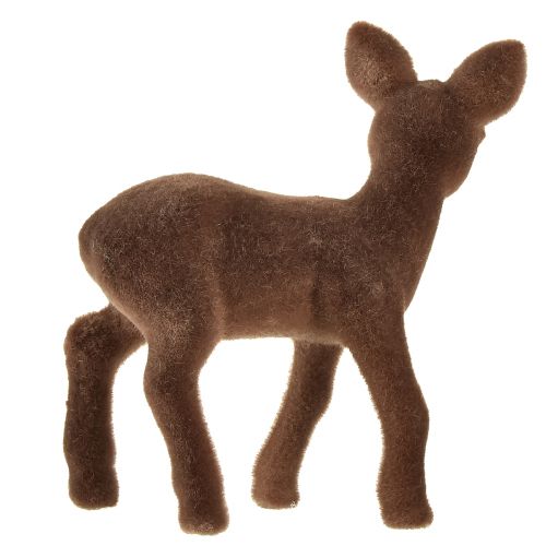 Article Figurine décorative cerf fauve floqué marron figurines de Noël 10,5cm 6 pcs