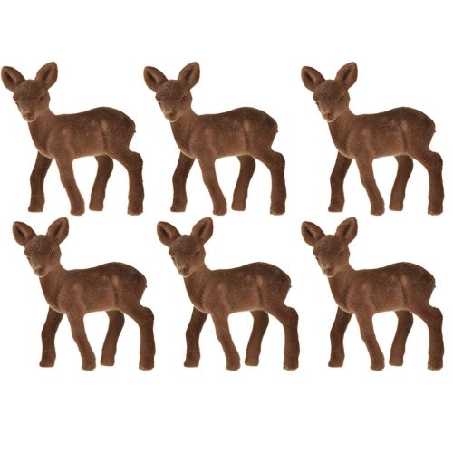 Article Figurine décorative cerf fauve floqué marron figurines de Noël 10,5cm 6 pcs