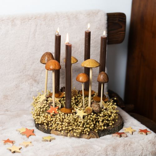 Champignons décoratifs sur bâton, marron, 5,5 cm, 6 pièces - décoration automnale de jardin et de salon