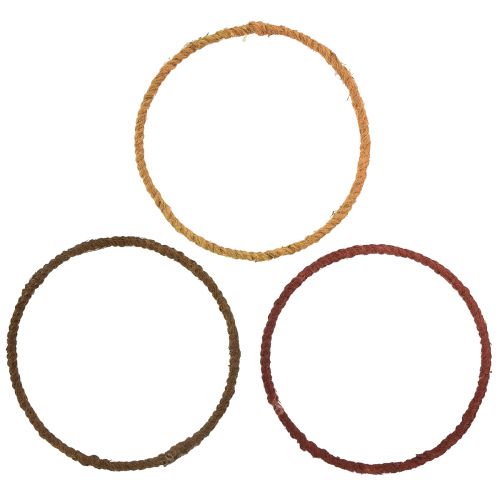 Article Anneau décoratif anneau coloré avec jute jaune ocre marron Ø30cm 3pcs