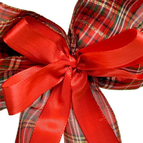 Article Noeud cadeau de Noël décoratif extérieur à carreaux rouges 6cm de large 20×29cm 5pcs