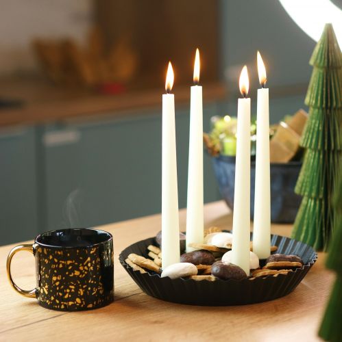 Bougeoirs design en métal en forme de gâteau, 2 pièces - noir, Ø 24 cm - décoration de table élégante pour 4 bougies
