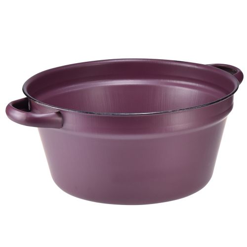 Seau avec anses bac à plantes métal violet Ø22,5cm H10,5cm