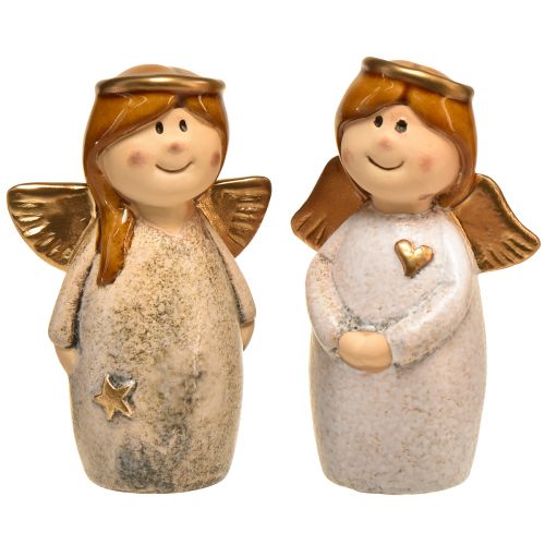 Figurines décoratives d&#39;ange en lot de 2 - crème et blanc avec accents dorés, 13 cm - embellissement paradisiaque pour votre maison