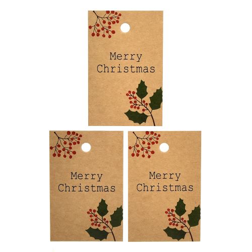 Étiquettes cadeaux Joyeux Noël papier marron naturel 8,5×5,5cm 20 pcs