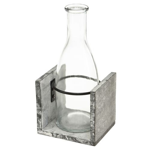 Vase en verre sur pied en bois gris, 9,5x8x20cm - Décoration rustique en lot de 4