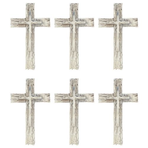 Article Décoration funéraire croix rustique gris blanc polyrésine 12×7cm 6 pcs